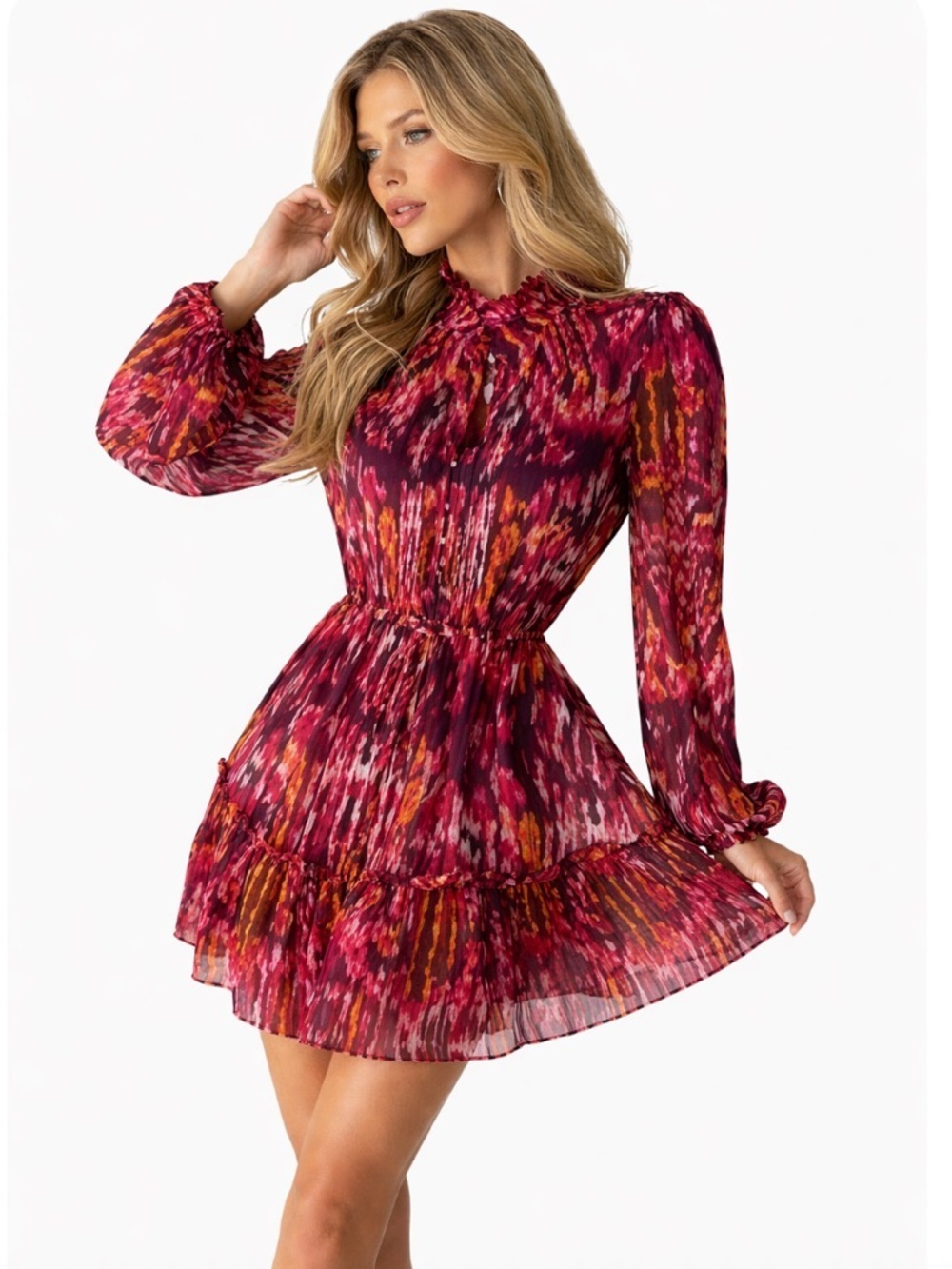 House of Harlow Magenta & Gold Printed Boho Tiered Dress Size 2